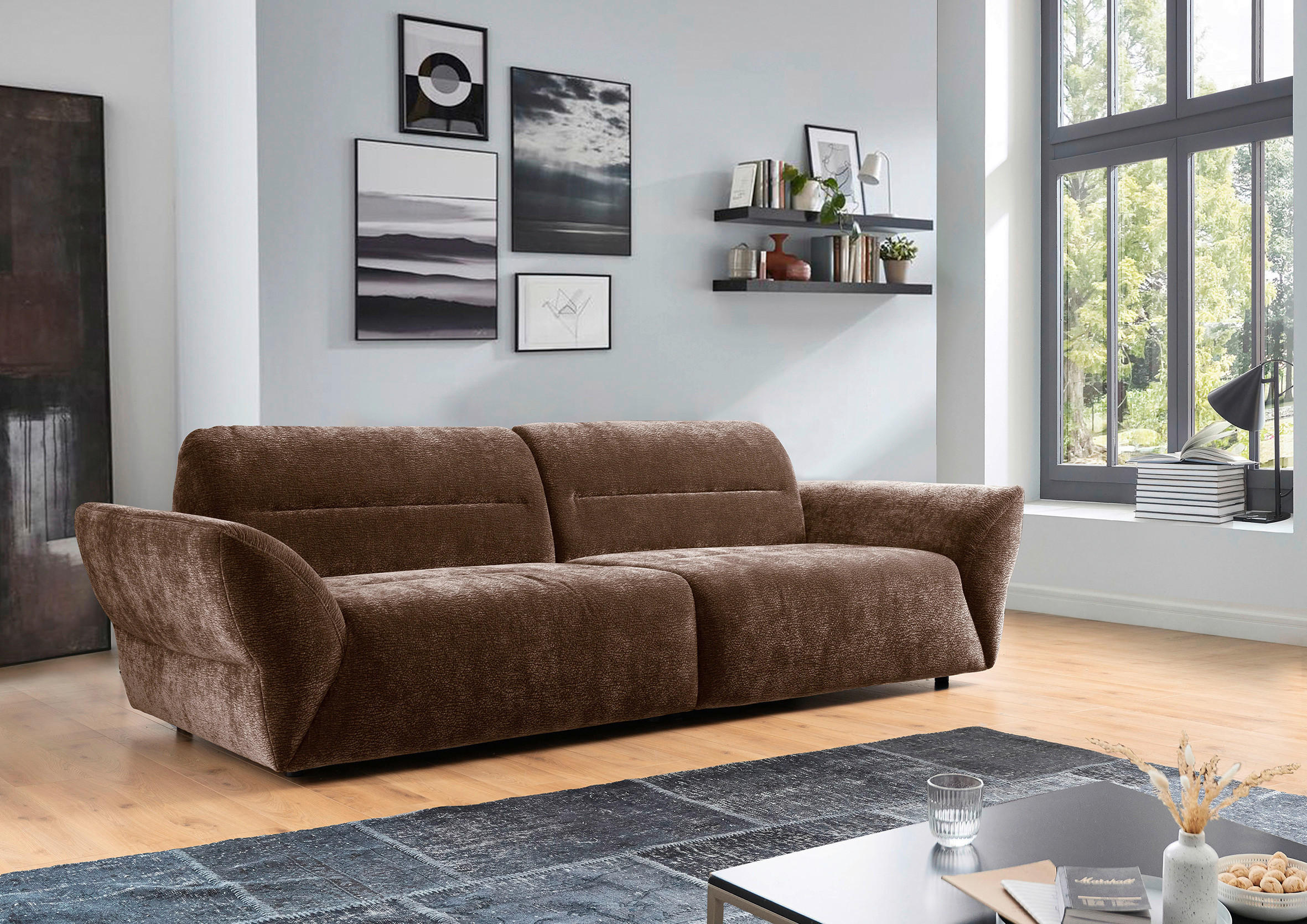 BIGSOFA in Chenille Kupferfarben  - Schwarz/Kupferfarben, Konventionell, Kunststoff/Textil (300/91/116cm) - Sit & More