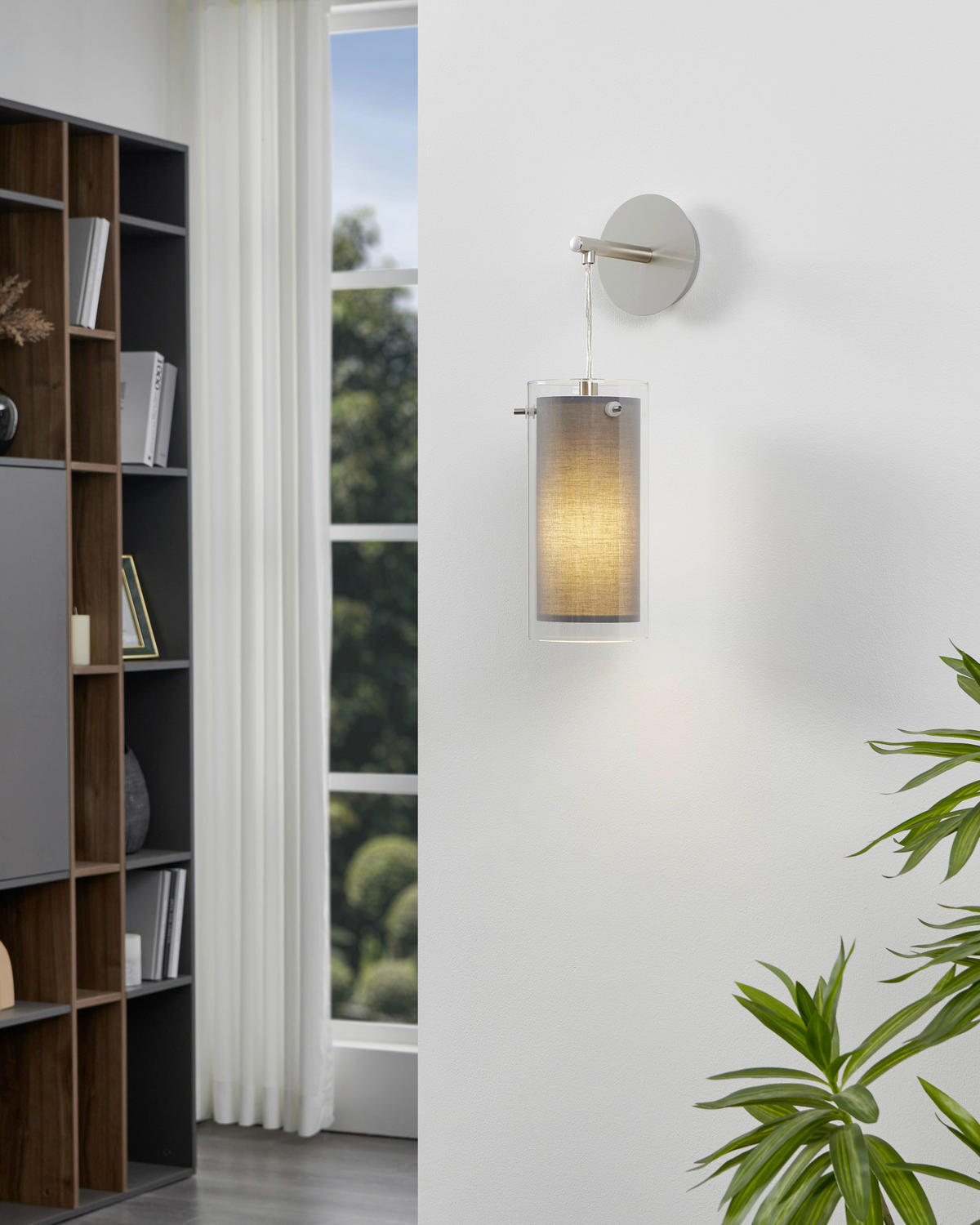 WANDLEUCHTE Pinto Textil 12/44,5 cm  - Grau, Design, Glas/Textil (12/44,5cm) - Eglo