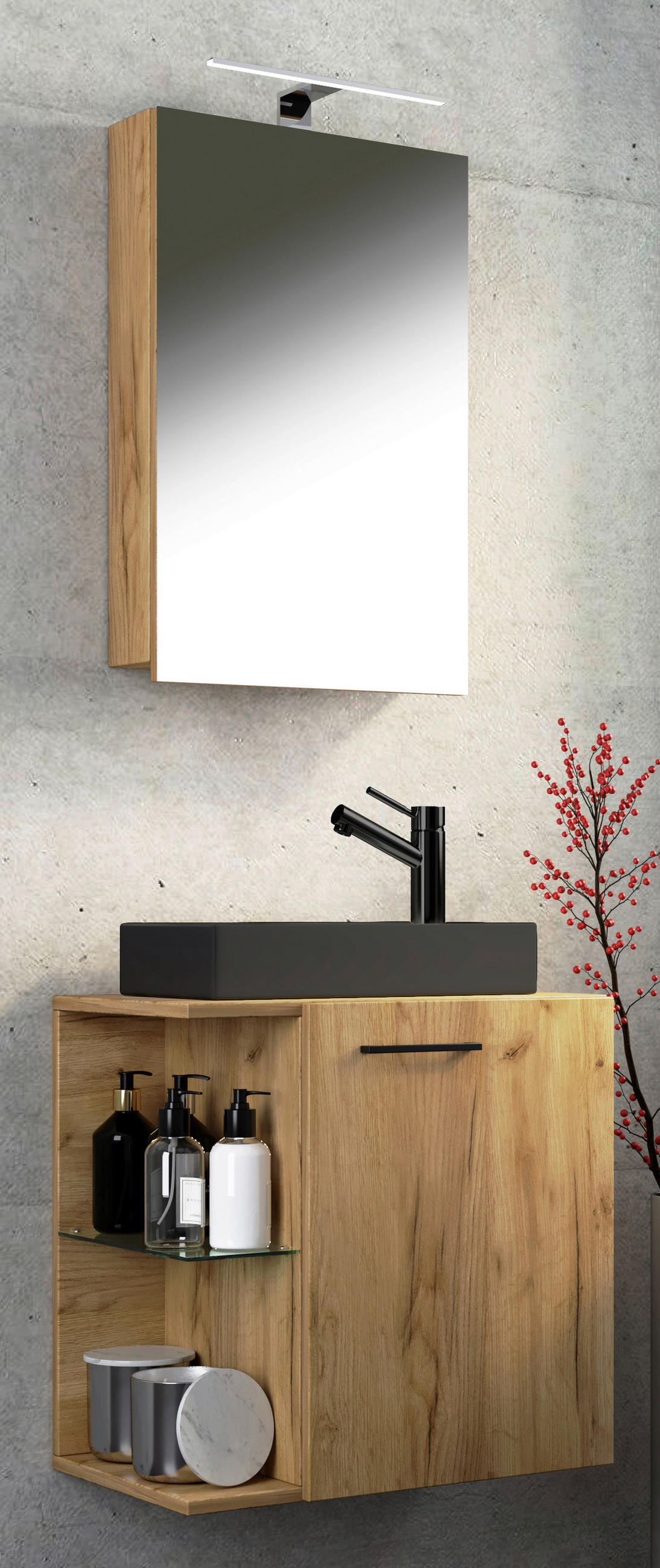GÄSTEBAD 52 cm  - Honigeiche/Silberfarben, MODERN, Glas/Keramik (52cm) - MID.YOU