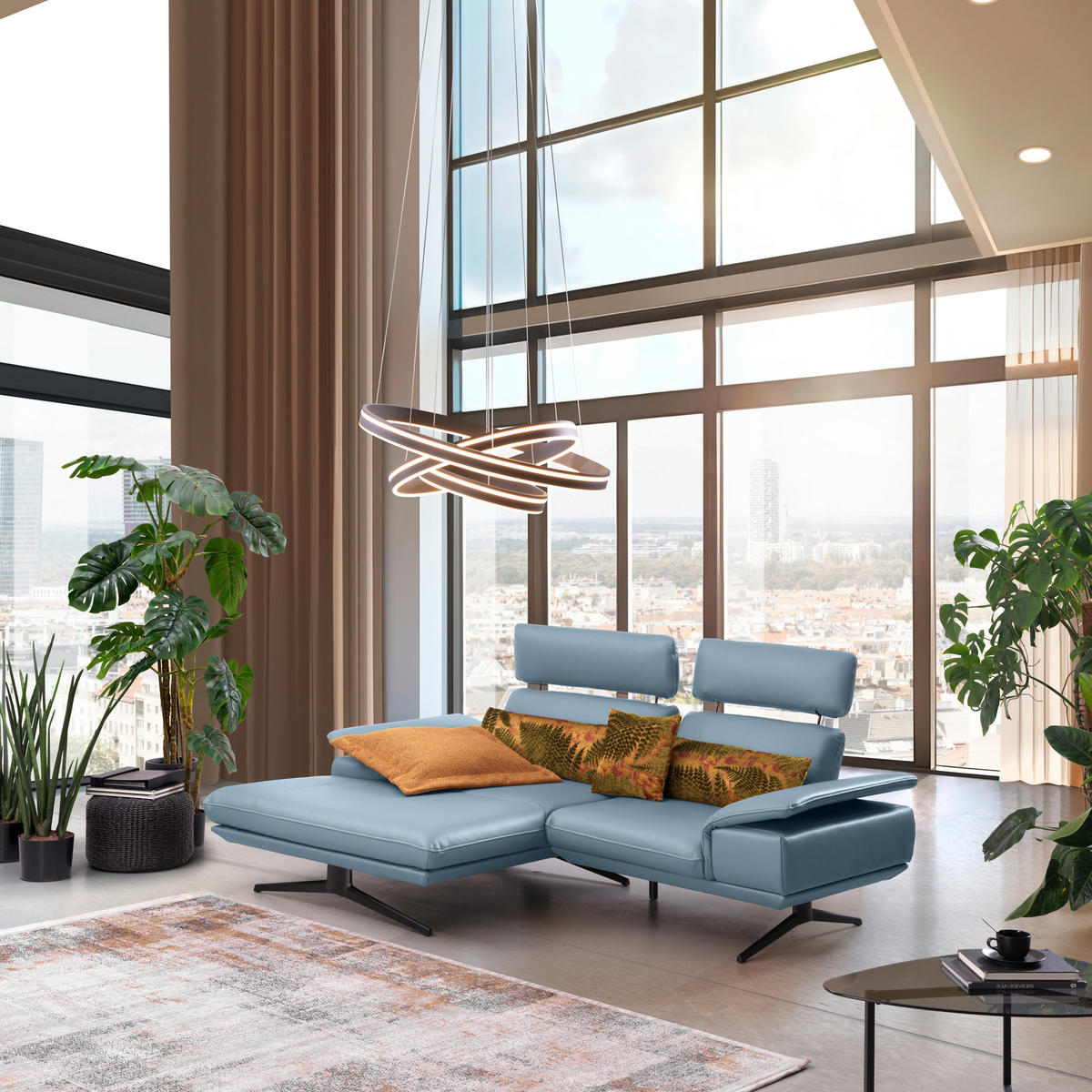 ECKSOFA in Echtleder Blau  150/242 cm  - Blau/Beige, Design, Leder/Metall (150/242cm) - Koinor