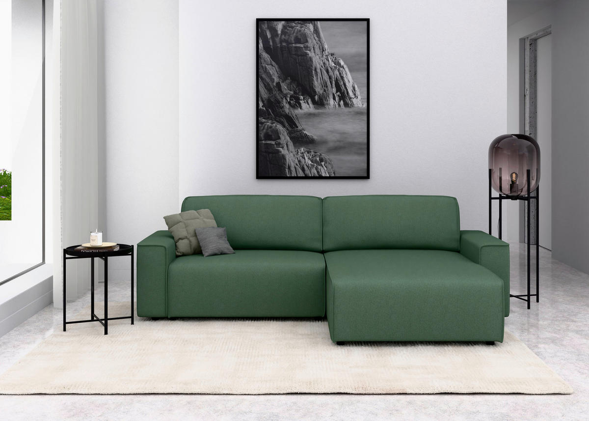 ECKSOFA in Struktur Dunkelgrün  - Dunkelgrün/Schwarz, Modern, Kunststoff/Textil (265/164cm) - Trendmanufaktur