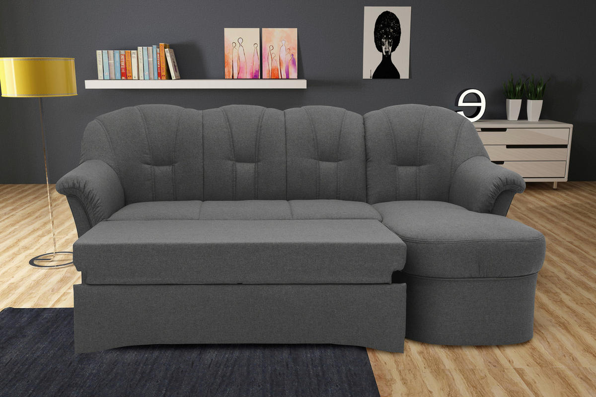 ECKSCHLAFSOFA in Webstoff Grau  - Schwarz/Grau, KONVENTIONELL, Kunststoff/Textil (233/142cm) - MID.YOU