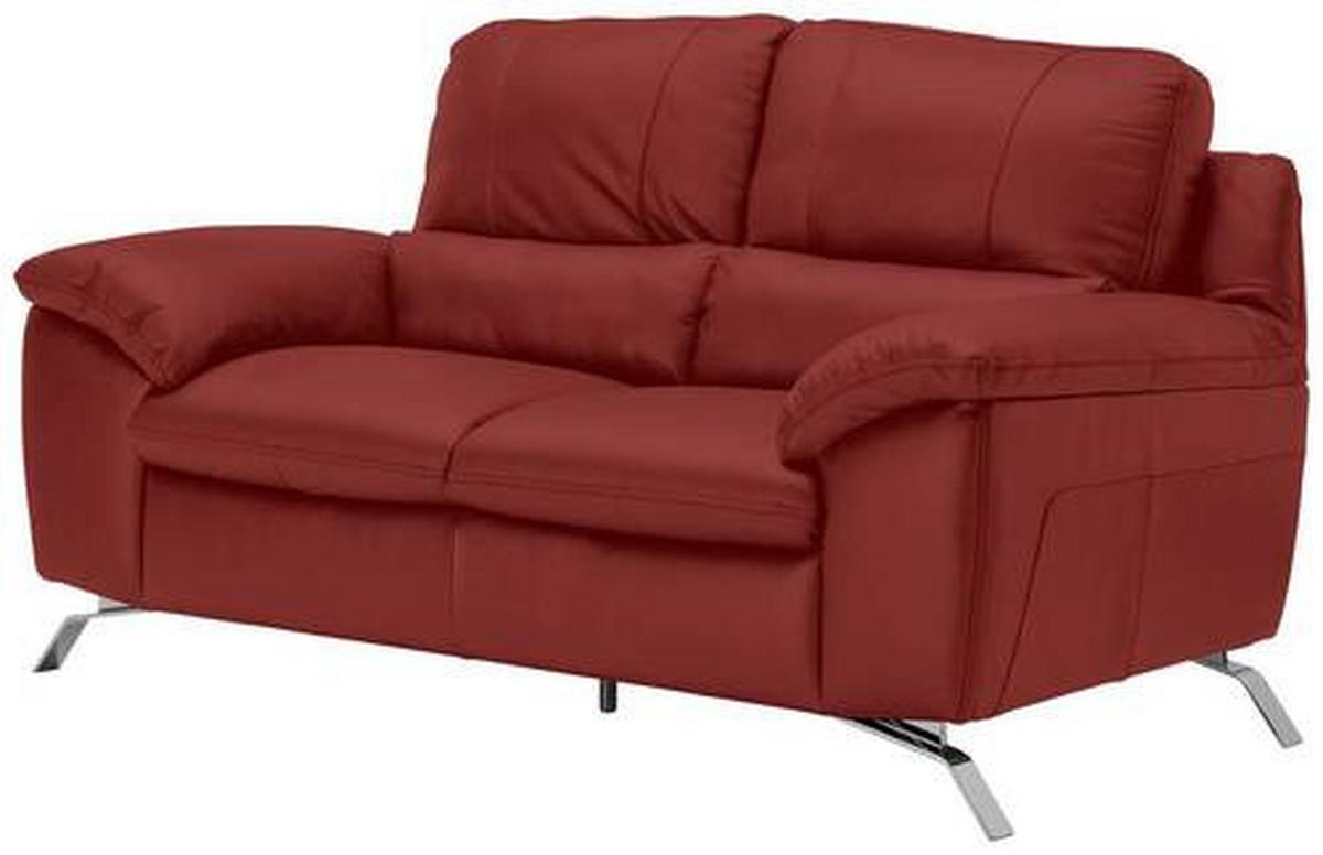 2-SITZER-SOFA in Kombination Echtleder/Lederlook Rot  - Silberfarben/Rot, Design, Leder/Metall (174/97/95cm) - Livetastic