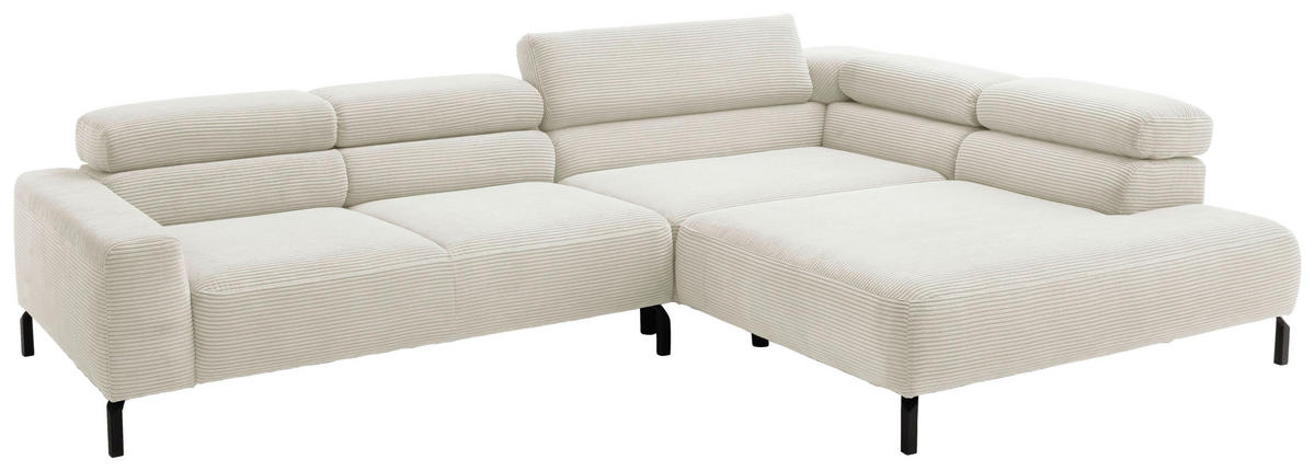 ECKSOFA inkl. Funktion in Cord Creme  - Creme/Schwarz, Modern, Textil/Metall (309/219cm) - Pure Home Lifestyle