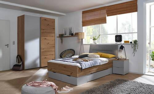 SCHWEBETÜRENSCHRANK 2-türig Grau, Eichefarben - Eichefarben/Grau, Trend, Holzwerkstoff (201/223/68cm) - Stylife