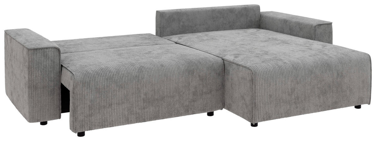 ECKSOFA in Cord Grau  265/164 cm  - Schwarz/Grau, MODERN, Kunststoff/Textil (265/164cm) - Trendmanufaktur