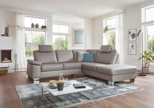 ECKSOFA Hellgrau Echtleder  - Beige/Hellgrau, Design, Leder/Metall (248/235cm) - Beldomo Premium
