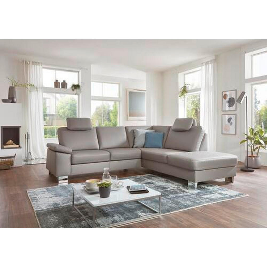 Thumbnail - Beldomo Premium Ecksofa, Hellgrau, Leder, Echtleder, Rindleder, 5-Sitzer, L-Form, 248x235 cm, Goldenes M, erweiterbar, T...