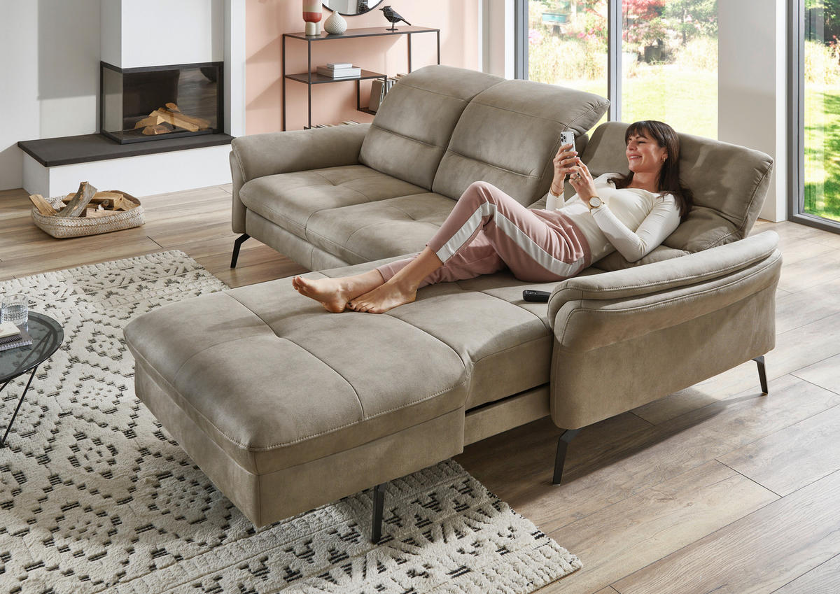 ECKSOFA in Flachgewebe Graubraun  - Graubraun/Schwarz, Konventionell, Textil/Metall (260/181cm) - Beldomo Speed