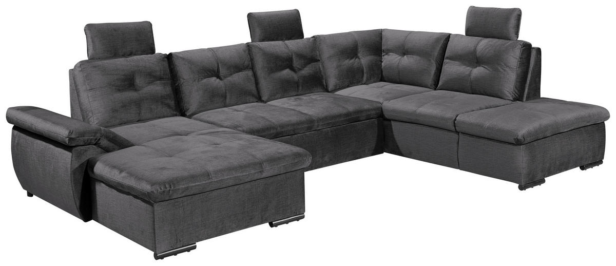 WOHNLANDSCHAFT Grau Mikrovelours  - Schwarz/Grau, KONVENTIONELL, Kunststoff/Textil (127/334/217cm) - Carryhome