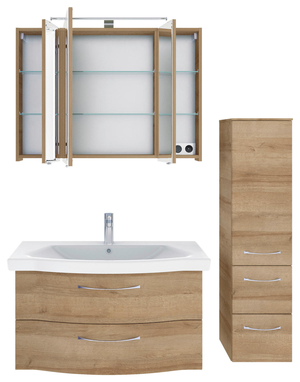 BADEZIMMER 4-teilig  in 128 cm  - Chromfarben/Eichefarben, KONVENTIONELL, Glas/Keramik (128cm) - Pelipal
