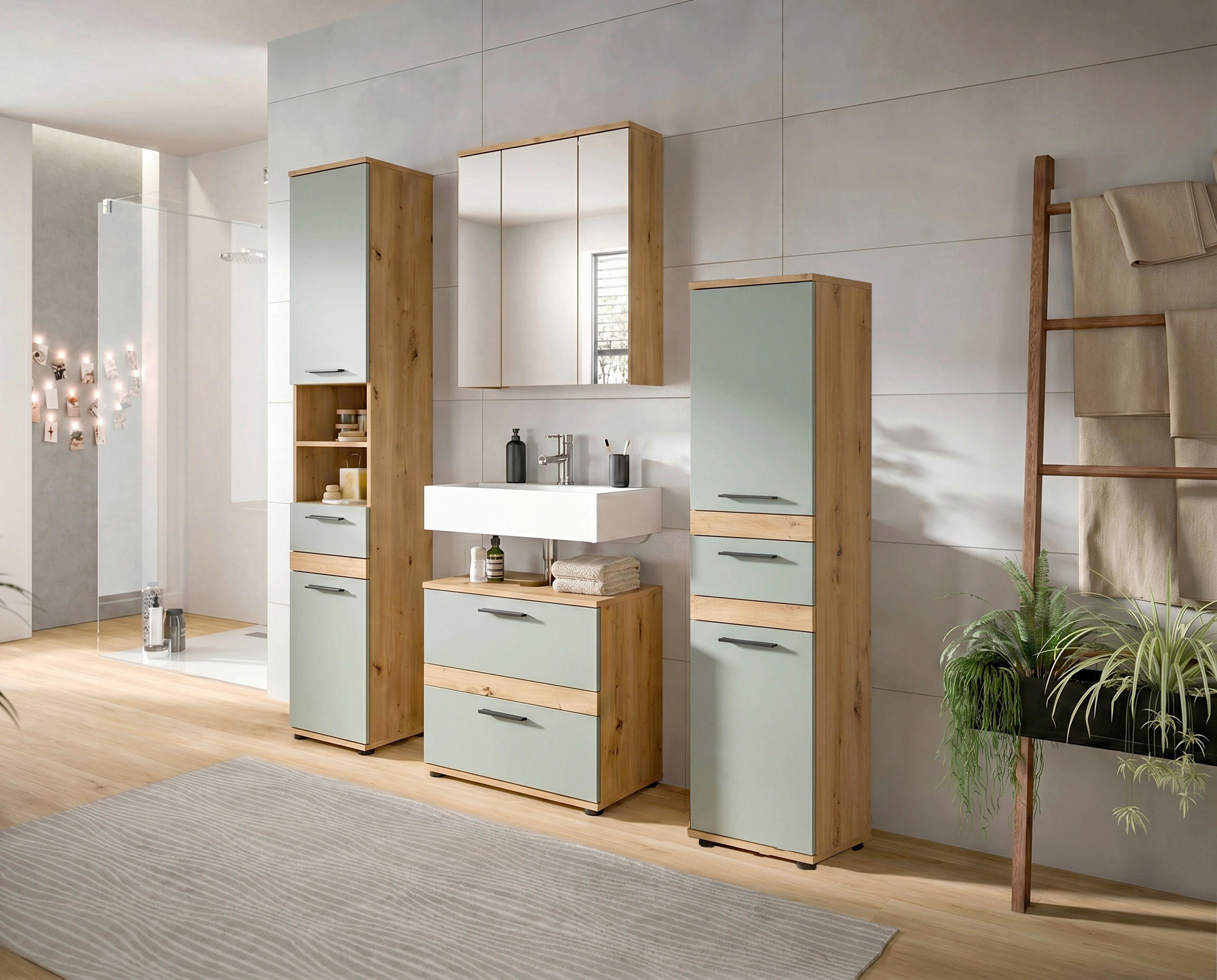 Mid.you Badezimmer Blake Salbeigrün, Eiche Artisan 160 cm