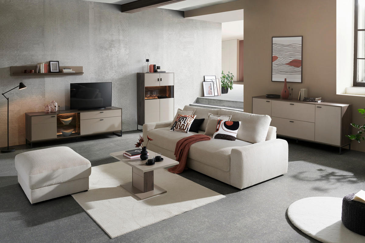 BIGSOFA Cord Creme  - Creme/Schwarz, MODERN, Kunststoff/Textil (278/93/112cm) - Carryhome