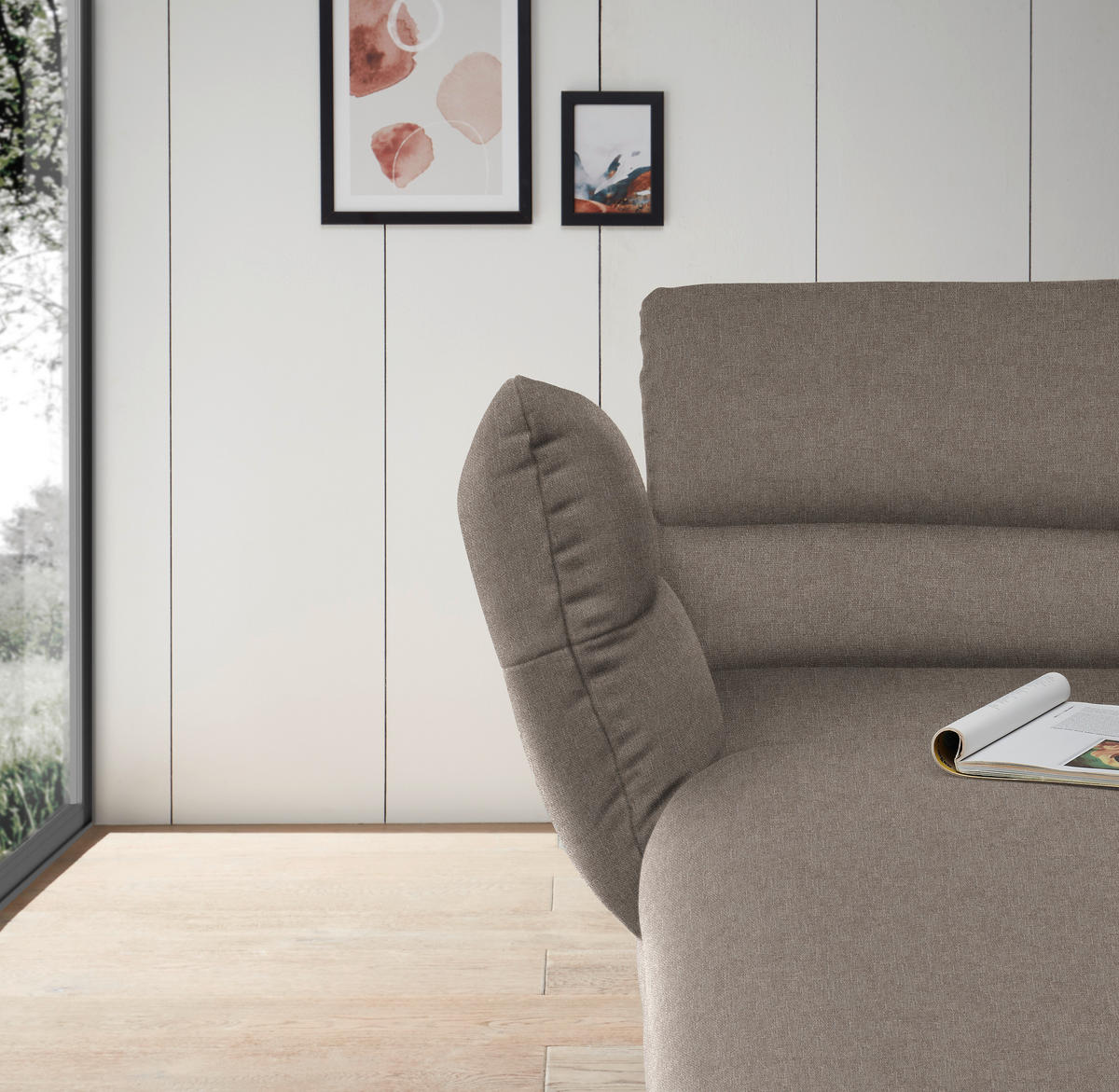 ECKSOFA in Flachgewebe Taupe  - Taupe/Schwarz, Design, Textil/Metall (176-217/279-327cm) - Dieter Knoll