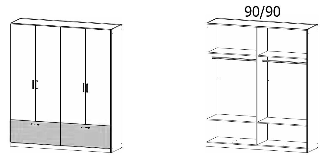 Thumbnail - Rauch Möbel Kleiderschrank, Grau, Eiche Artisan, Metall, 4 Fächer, 2 Schublade(n) Schubladen, 181x210x54 cm, Blauer Enge...