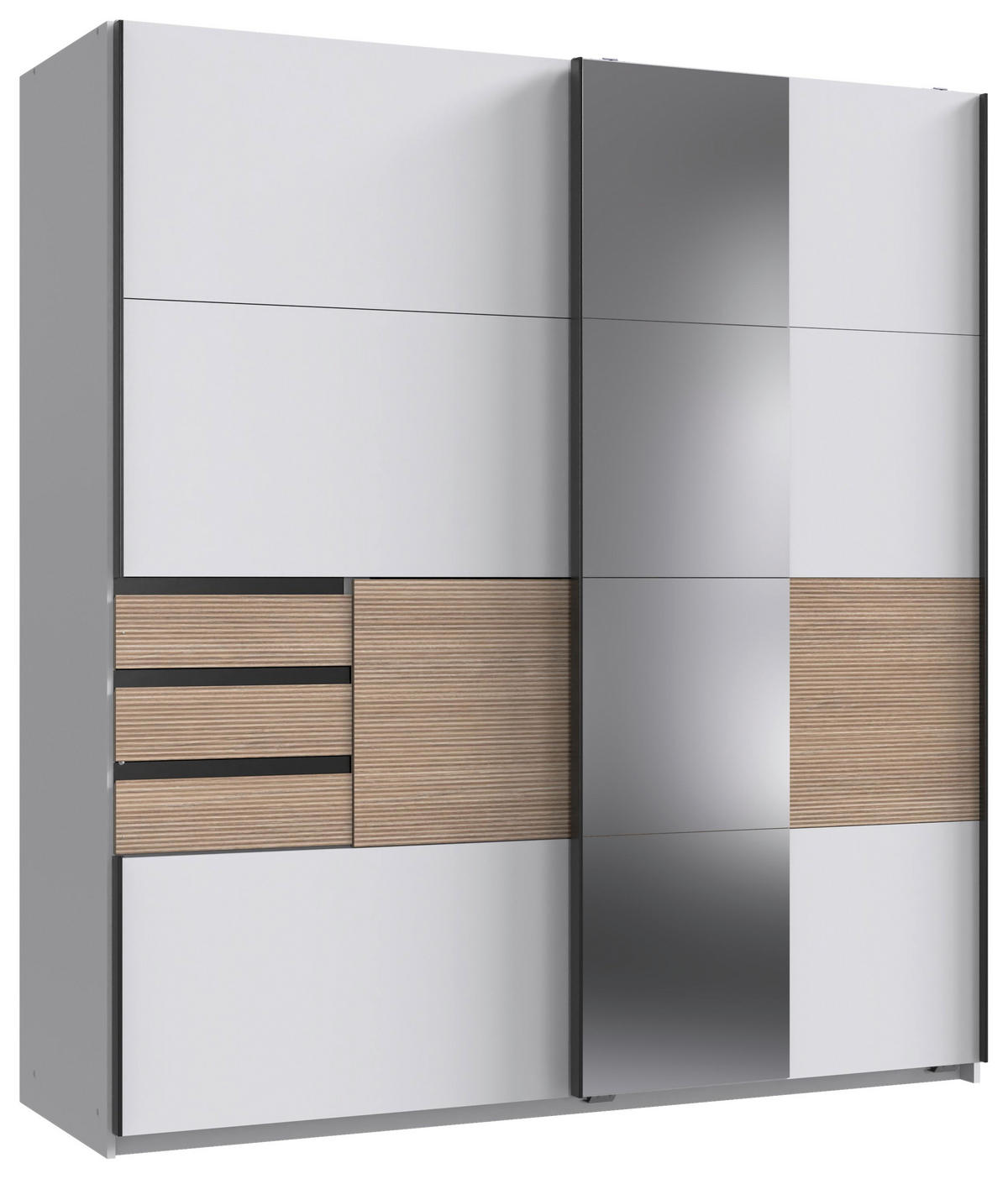 SCHWEBETÜRENSCHRANK  in Weiß, Eichefarben  - Eichefarben/Schwarz, KONVENTIONELL, Glas/Holzwerkstoff (180/198/65cm) - Carryhome