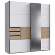 SCHWEBETÜRENSCHRANK  in Weiß, Eichefarben  - Eichefarben/Schwarz, KONVENTIONELL, Glas/Holzwerkstoff (180/198/65cm) - Carryhome
