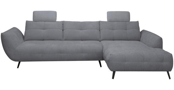 ECKSOFA Dunkelgrau Chenille Armlehnenkissen, Rücken echt, Sitztiefenverstellung  - Dunkelgrau/Schwarz, KONVENTIONELL, Textil/Metall (313/215cm) - Hom`in