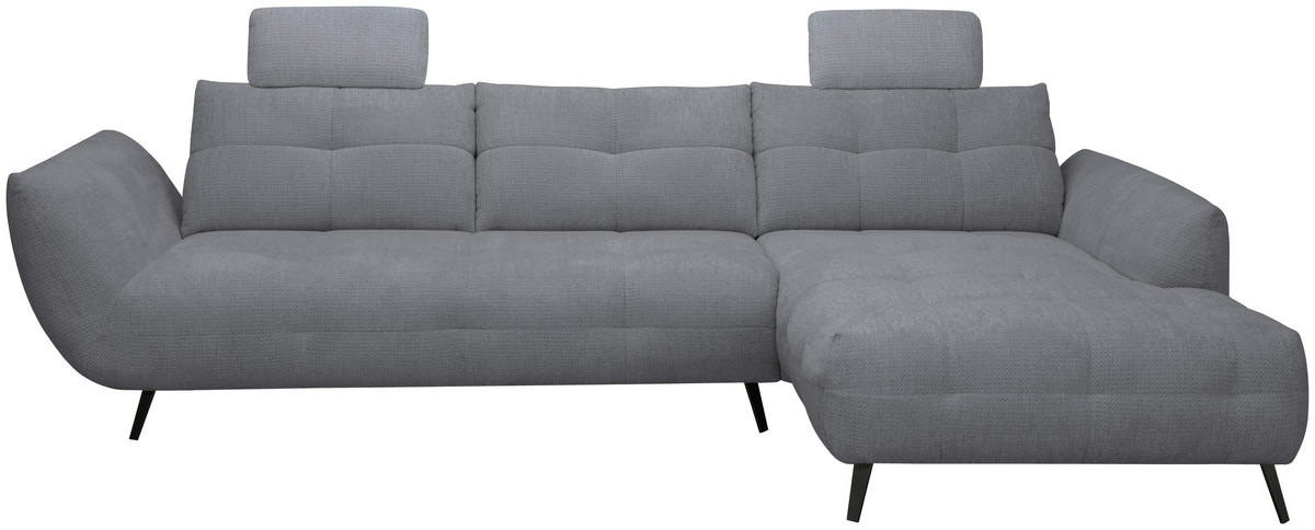 ECKSOFA Dunkelgrau Chenille Armlehnenkissen, Rücken echt, Sitztiefenverstellung  - Dunkelgrau/Schwarz, KONVENTIONELL, Textil/Metall (313/215cm) - Hom`in