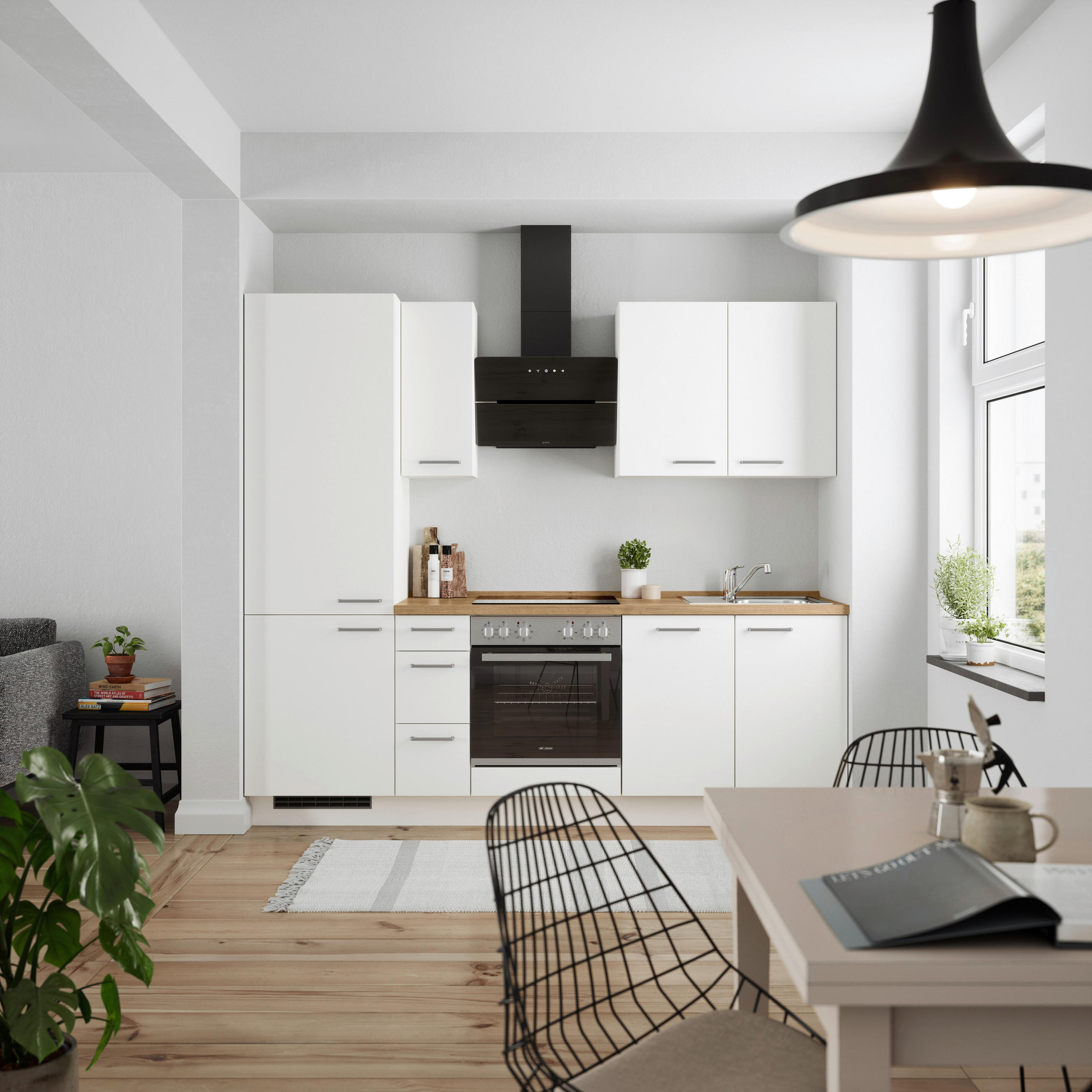 KÜCHENBLOCK 240 cm   in Weiß, Eichefarben  - Edelstahlfarben/Eichefarben, MODERN, Holzwerkstoff/Metall (240cm) - Nobilia