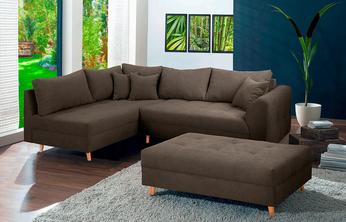 ECKSOFA inkl. Hocker Ariella Braun Mikrofaser  - Naturfarben/Braun, Design, Holz/Textil (161/231cm) - Livetastic
