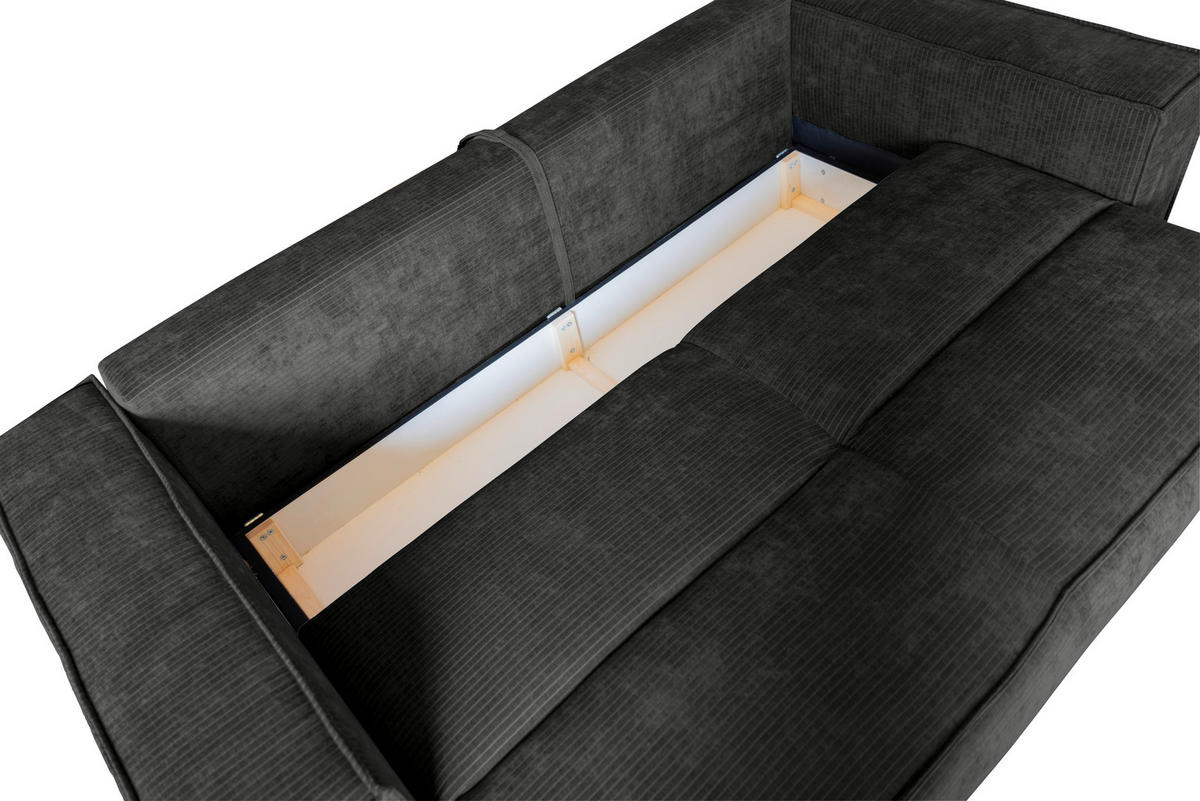 BIGSOFA in Flachgewebe Schwarz  - Chromfarben/Schwarz, KONVENTIONELL, Textil/Metall (256/68/122cm) - Carryhome