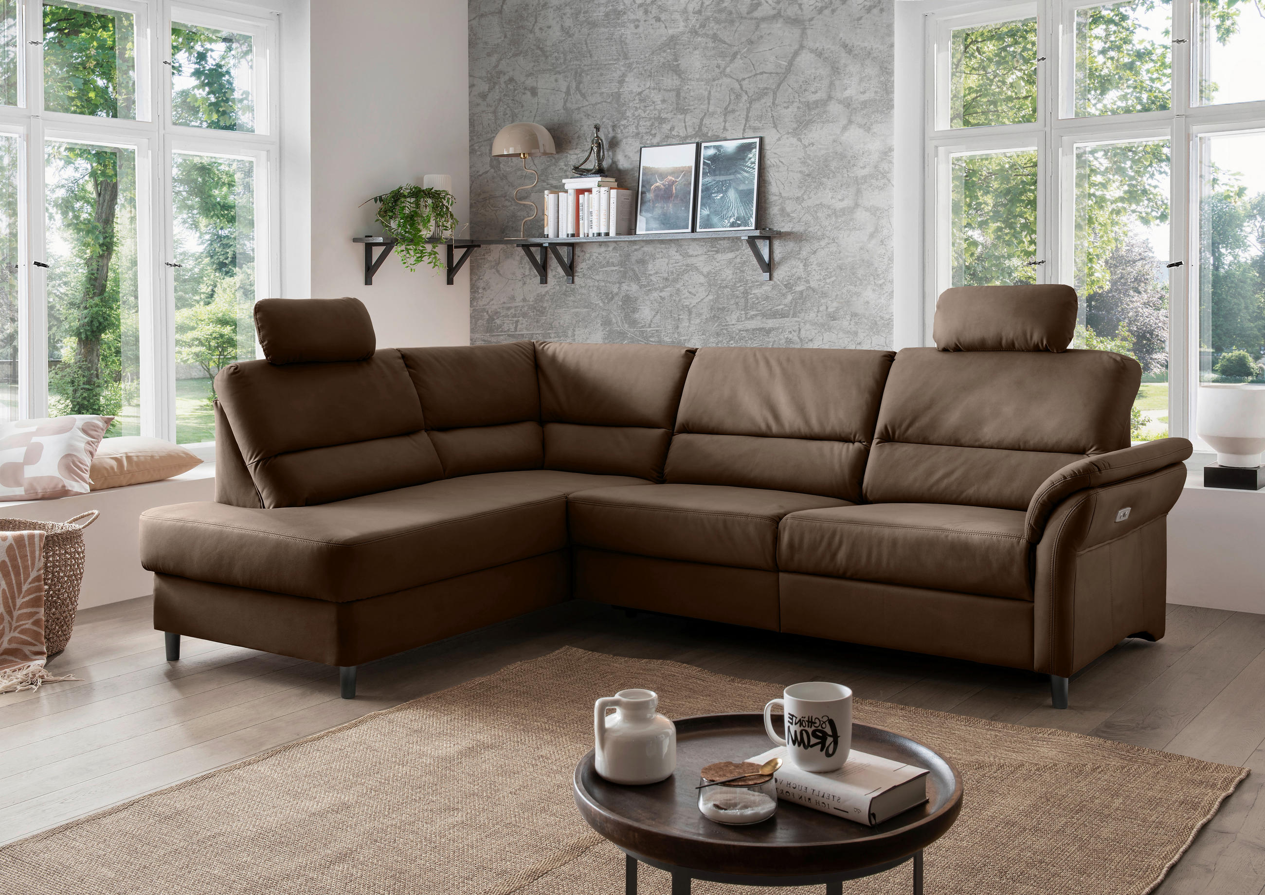 ECKSOFA in Lederlook Braun  - Schwarz/Braun, Modern, Holz/Textil (190/266cm) - Livetastic