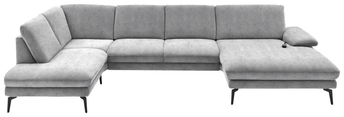 WOHNLANDSCHAFT in Velours Hellgrau  - Hellgrau/Schwarz, Design, Textil/Metall (208/344/180cm) - Dieter Knoll