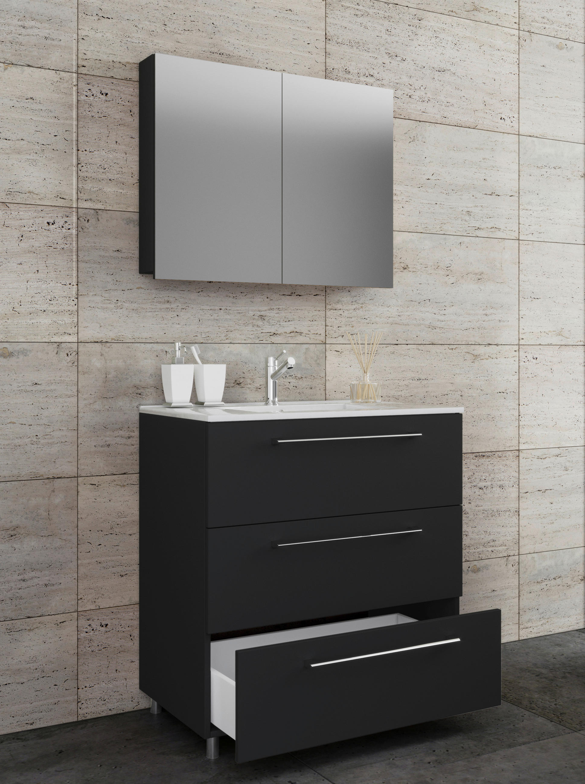 BADRUM 60 cm - vit/aluminiumfärg, Modern, metall/trämaterial (60cm) - MID.YOU