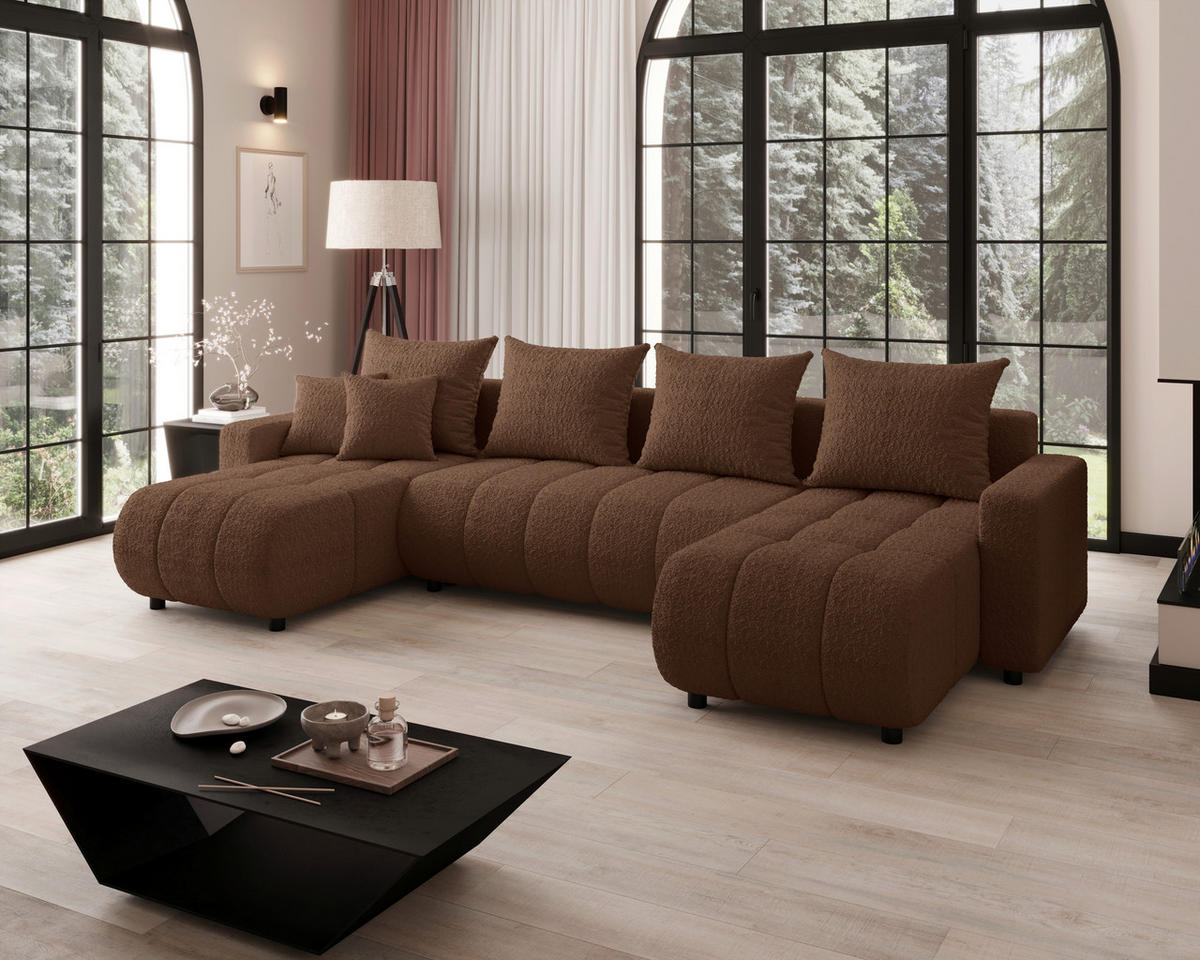 WOHNLANDSCHAFT Rostfarben Bouclé  - Rostfarben/Schwarz, MODERN, Kunststoff/Textil (150/312/150cm) - Carryhome