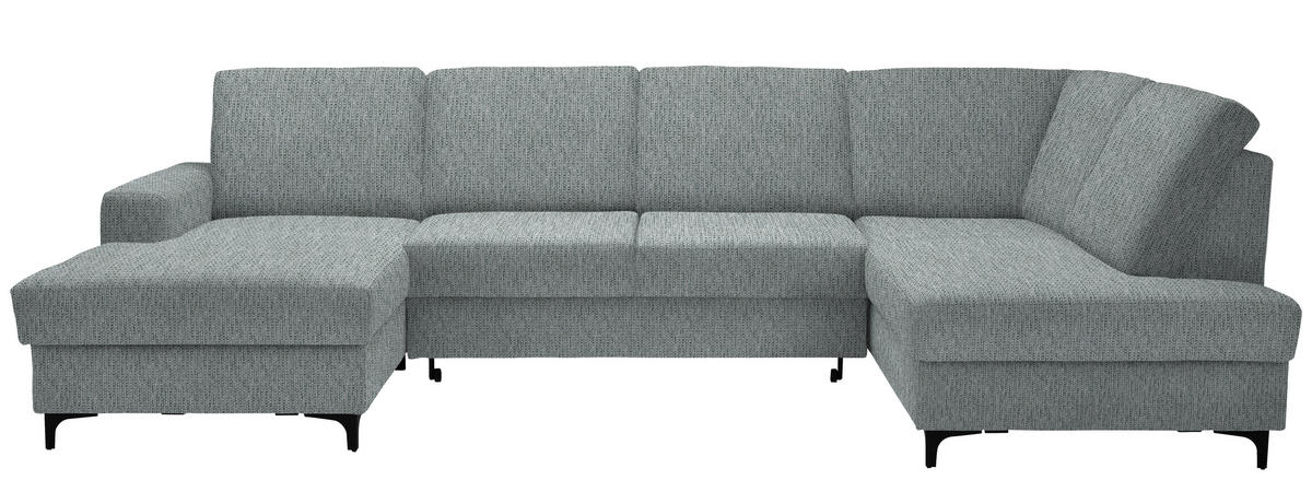 WOHNLANDSCHAFT Webstoff Grau, Grün  - Schwarz/Grau, Konventionell, Textil/Metall (167/317/185cm) - Stylife