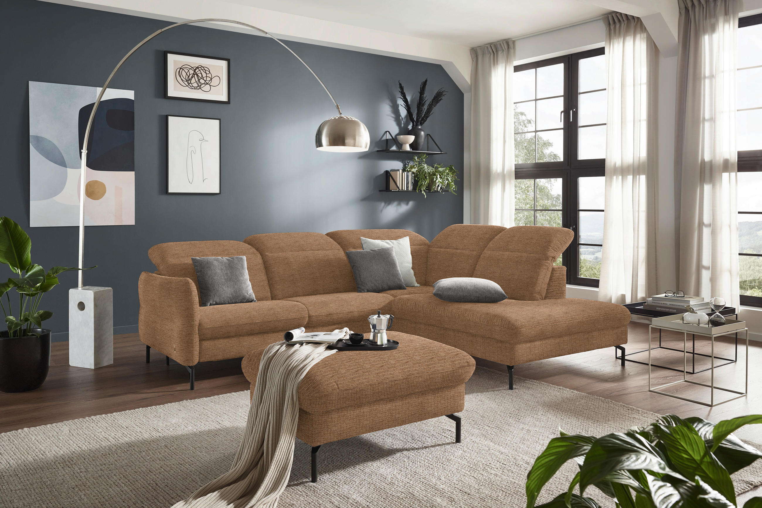 SAROKKANAPÉ textil barna  - barna/fekete, Design, textil/fém (299-313/233cm) - Dieter Knoll