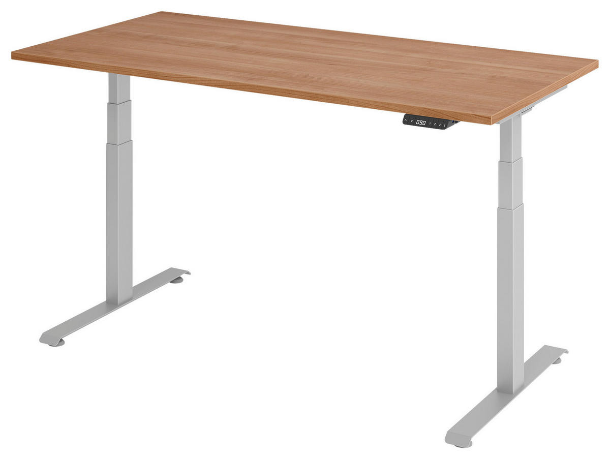 SCHREIBTISCH 160/80/64,5-129,5 cm  in Silberfarben, Nussbaumfarben  - Silberfarben/Nussbaumfarben, KONVENTIONELL, Holzwerkstoff/Metall (160/80/64,5-129,5cm) - Venda
