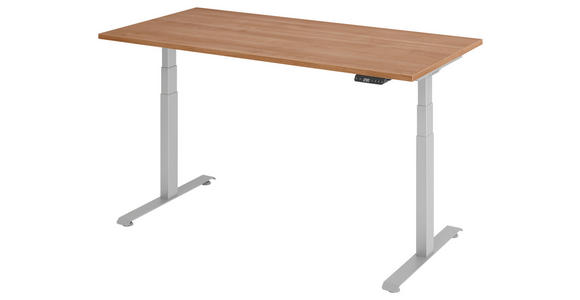 SCHREIBTISCH 160/80/64,5-129,5 cm Silberfarben, Nussbaumfarben höhenverstellbar  - Silberfarben/Nussbaumfarben, KONVENTIONELL, Holzwerkstoff/Metall (160/80/64,5-129,5cm) - Venda