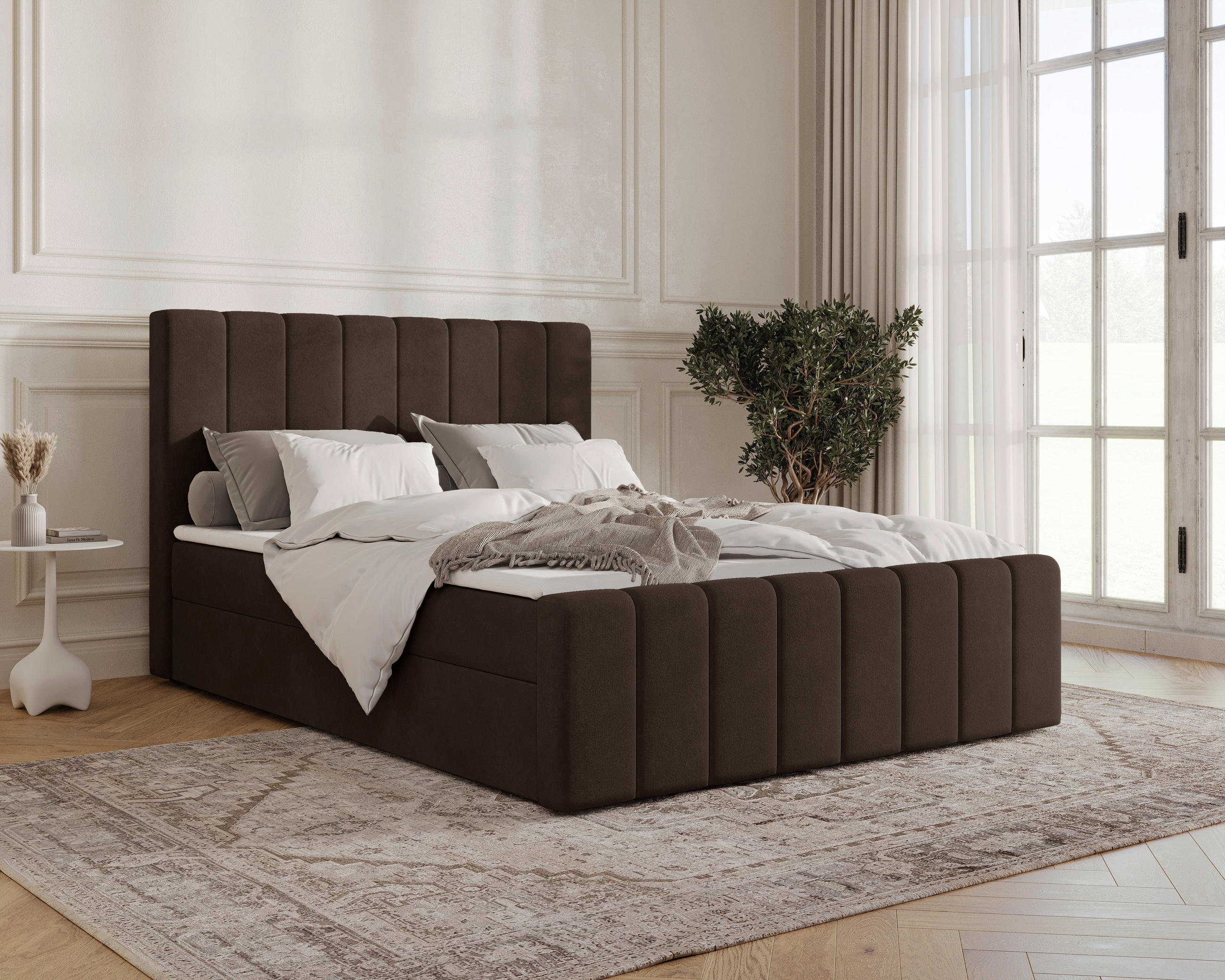 BOXBETT 160/200 cm,  in Dunkelbraun, Bettkasten, Topper, H2 + H3 = mittel + fest  - Dunkelbraun/Schwarz, MODERN, Holz/Kunststoff (160/200cm) - Livetastic