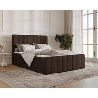 BOXBETT 160/200 cm,  in Dunkelbraun, Bettkasten, Topper, H2 + H3 = mittel + fest  - Dunkelbraun/Schwarz, MODERN, Holz/Kunststoff (160/200cm) - Livetastic