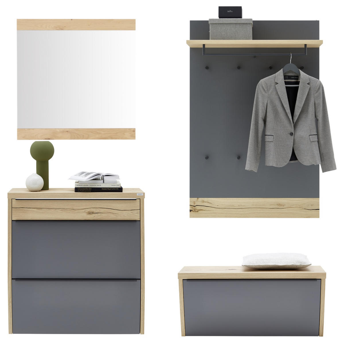 GARDEROBE 4-teilig  in 200/200/32 cm  - Eichefarben/Grau, Design, Holz/Holzwerkstoff (200/200/32cm) - Dieter Knoll