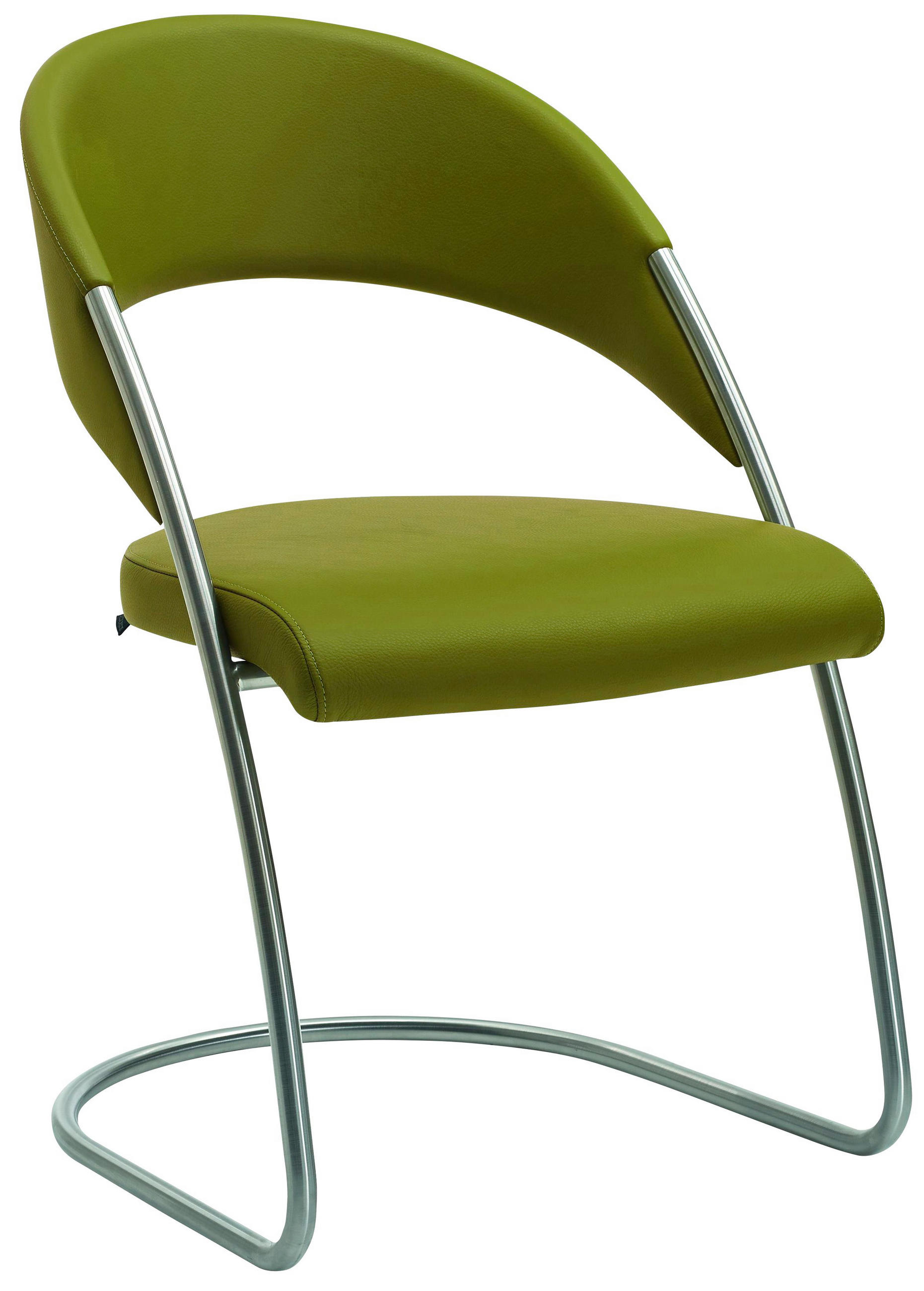 Stuhl in Metall, Leder Edelstahlfarben, Limette