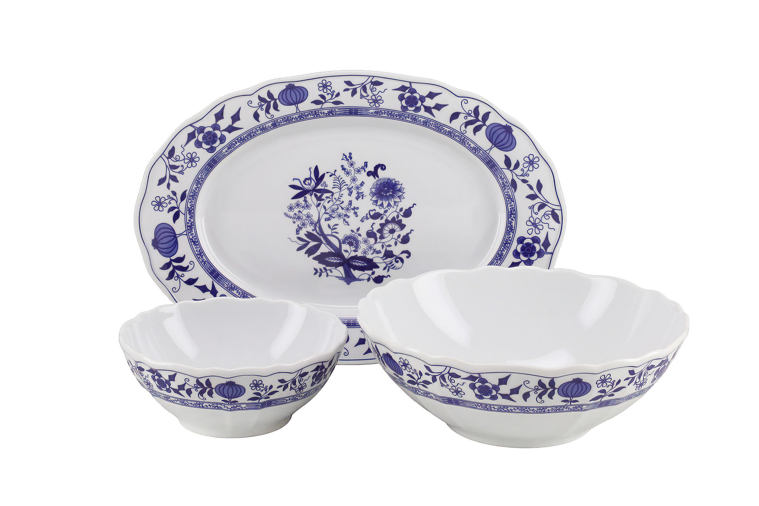 SADA SERVÍROVACÍCH MISEK porcelán keramika 3dílné  - bílá/modrá, Basics, keramika - Creatable