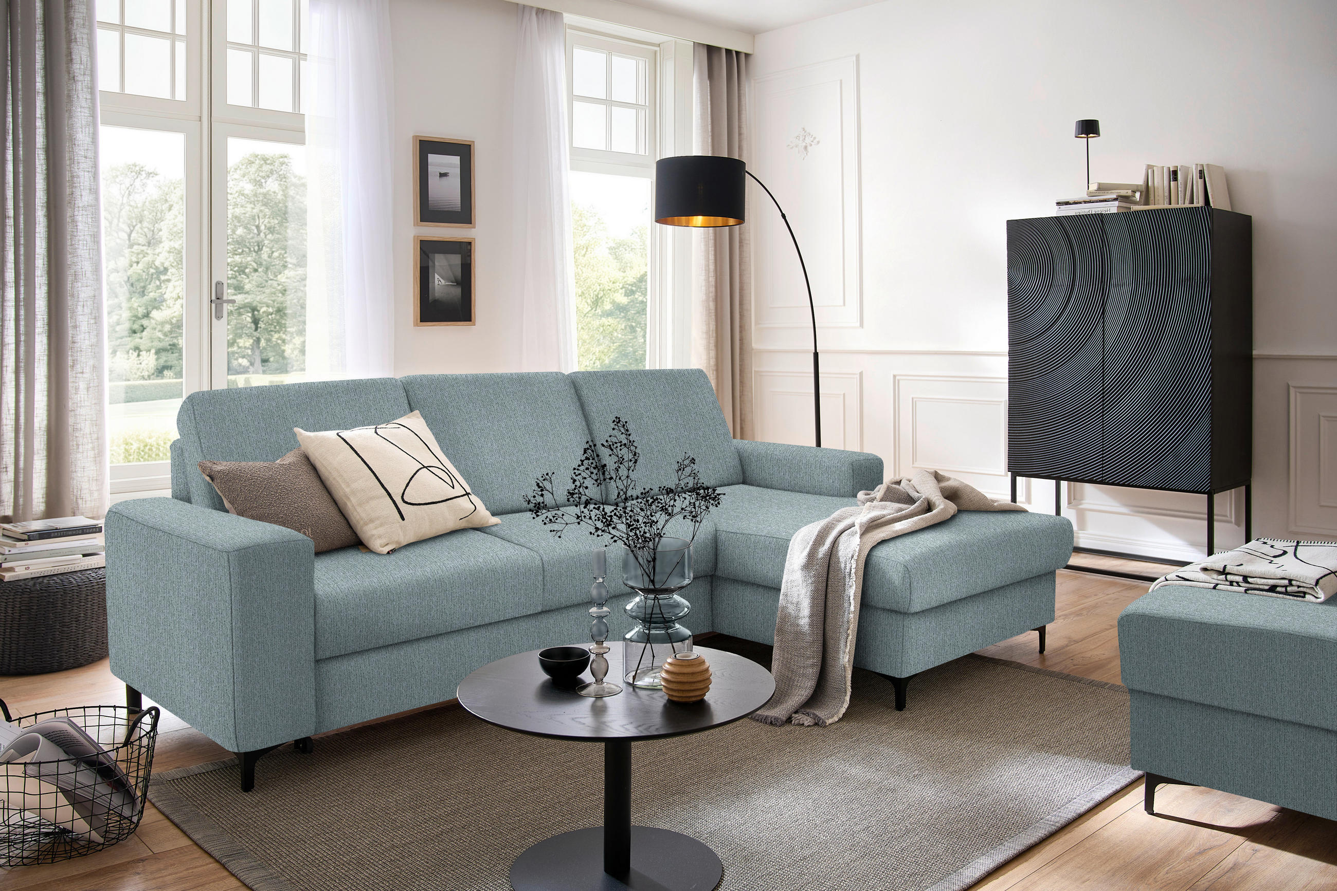 ECKSOFA in Webstoff Blaugrau  - Blaugrau/Schwarz, Konventionell, Textil/Metall (247/167cm) - Stylife