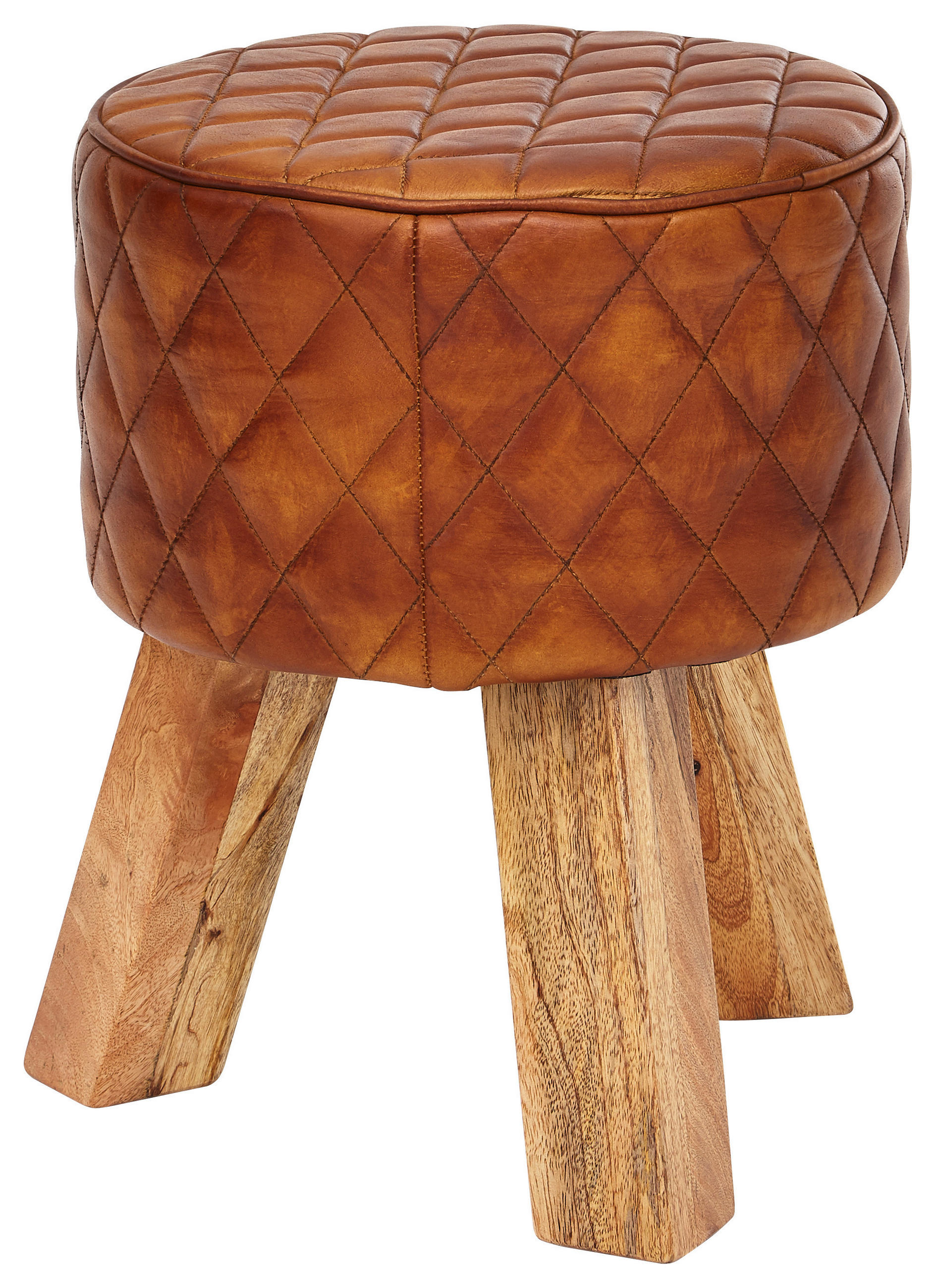HOCKER Echtleder Braun  - Naturfarben/Braun, MODERN, Leder/Holz (35/46/35cm) - MID.YOU