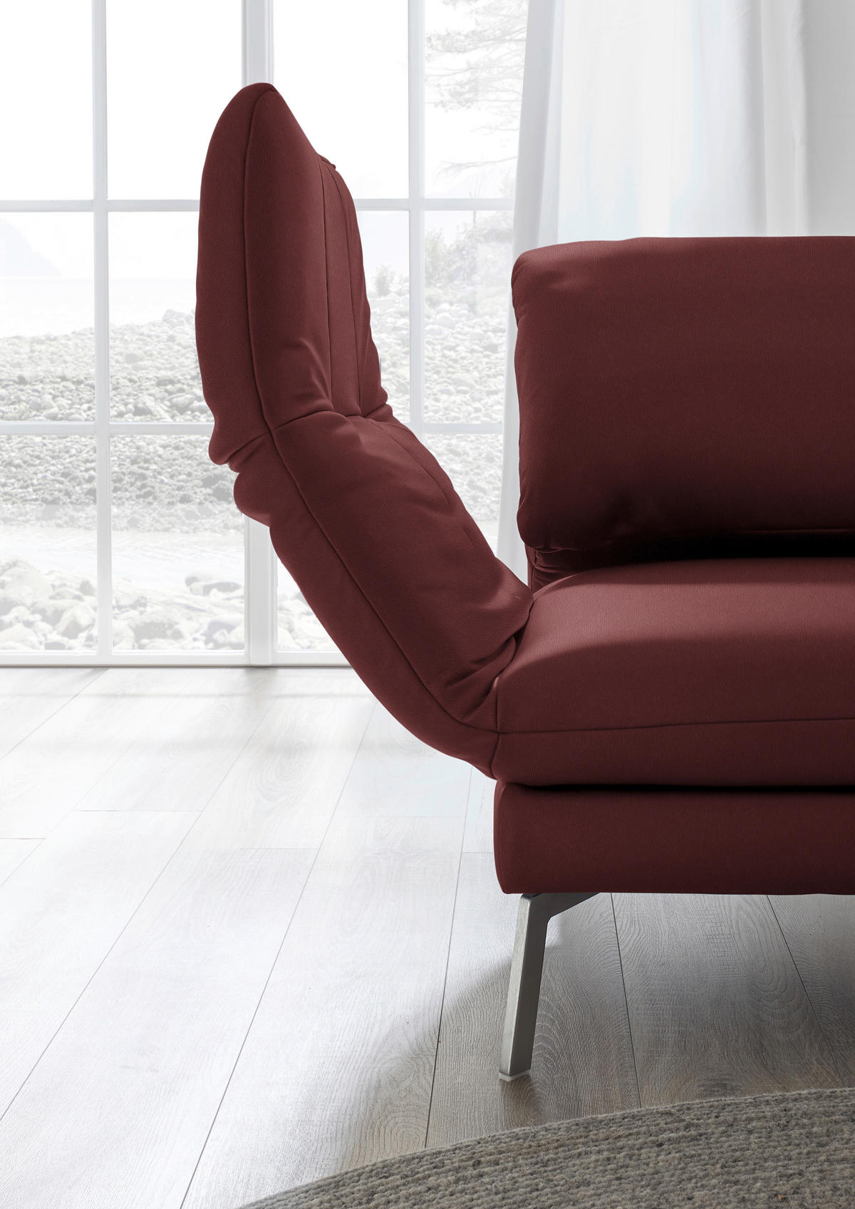 RÉCAMIERE in Echtleder Rot  - Chromfarben/Rot, Design, Leder/Metall (209/85-109/95-16cm) - Dieter Knoll