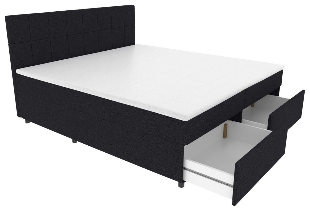 BOXBETT 140/200 cm,  in Schwarz, Topper, Matratzen, Bettschubladen, H3 = fest  - Schwarz, KONVENTIONELL, Kunststoff/Textil (140/200cm) - Boxxx
