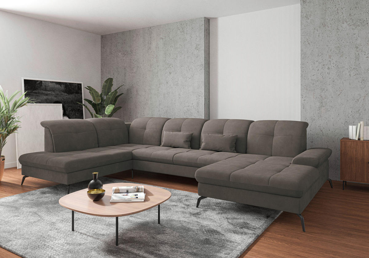 WOHNLANDSCHAFT in Flachgewebe Schlammfarben  - Schlammfarben/Schwarz, KONVENTIONELL, Textil/Metall (231/357/185cm) - Sit & More