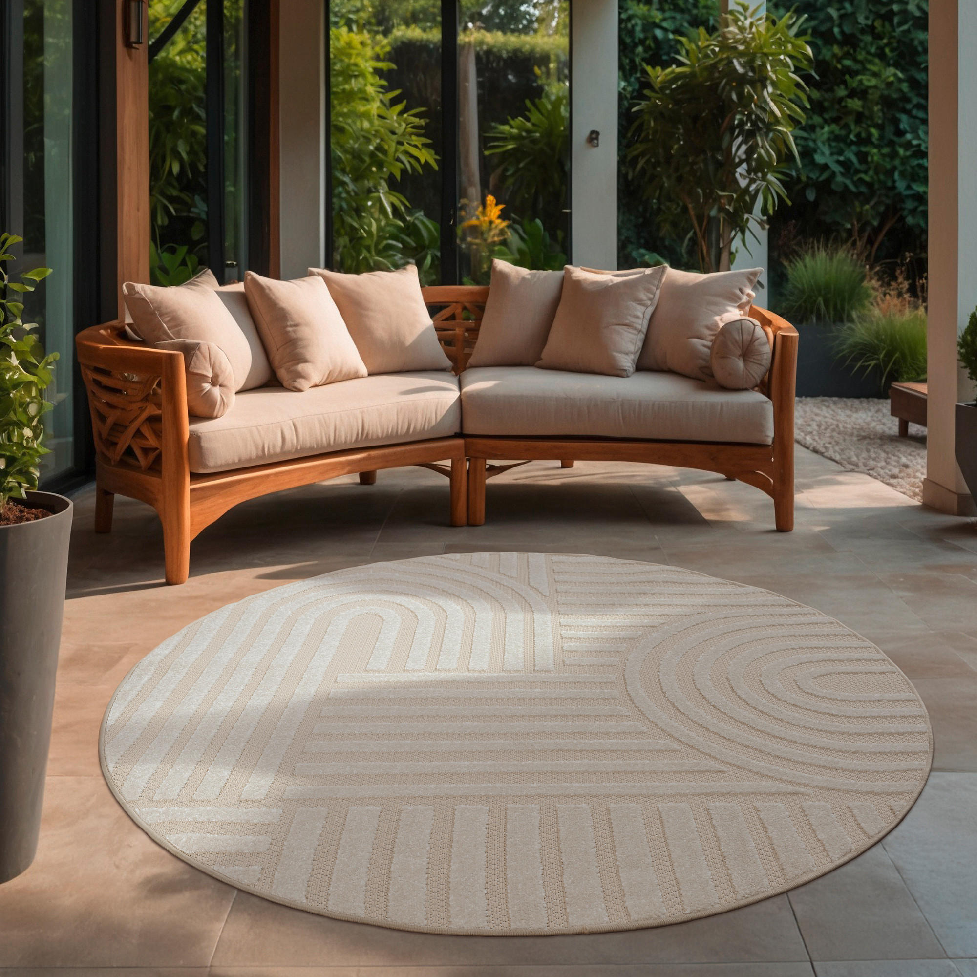 OUTDOORTEPPICH 120 cm Berlin Creme  - Creme, KONVENTIONELL, Kunststoff/Textil (120cm) - Novel