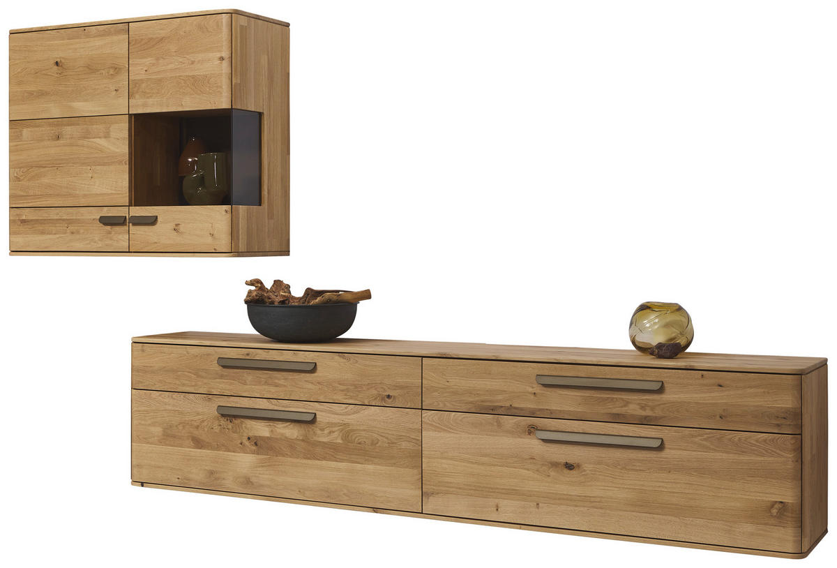 WOHNWAND  in Wildeiche  302,9/190/37,1 cm  - Wildeiche/Bronzefarben, Natur, Glas/Holz (302,9/190/37,1cm) - Valnatura