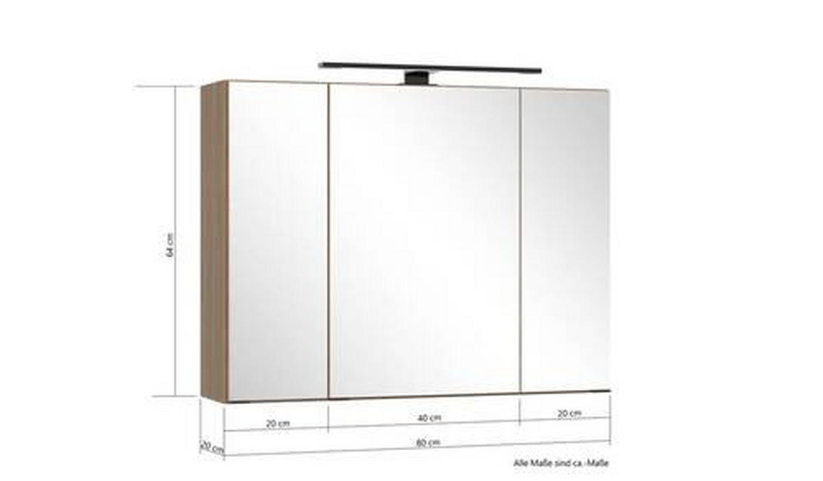 SPIEGELSCHRANK 80/64/20 cm  - Dunkelbraun/Schwarz, Natur, Glas/Holzwerkstoff (80/64/20cm) - Held