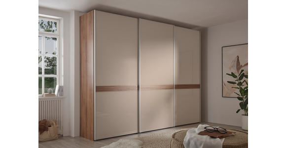 SCHWEBETÜRENSCHRANK 280/222/68 cm 3-türig  - Hellbraun/Eichefarben, Basics, Glas/Holzwerkstoff (280/222/68cm) - Moderano