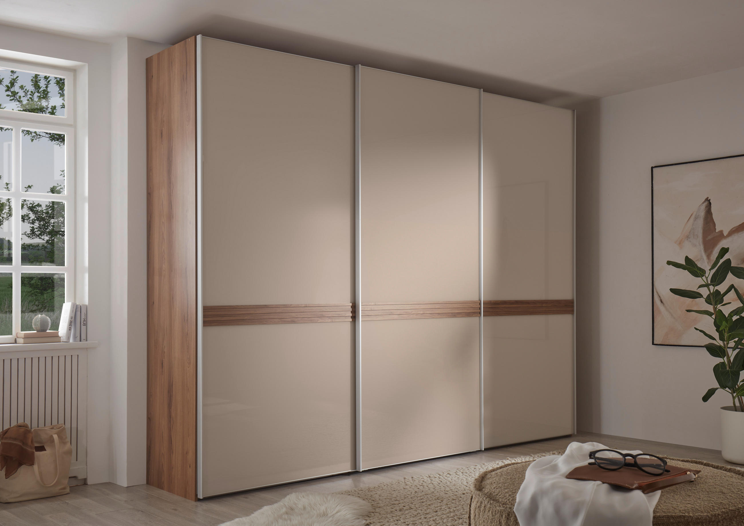 SCHWEBETÜRENSCHRANK 280/222/68 cm 3-türig Eichefarben, Hellbraun  - Hellbraun/Eichefarben, Basics, Glas/Holzwerkstoff (280/222/68cm) - Moderano