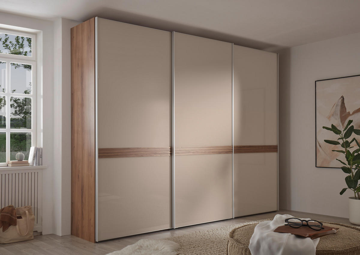 SCHWEBETÜRENSCHRANK 280/222/68 cm 3-türig Eichefarben, Hellbraun  - Hellbraun/Eichefarben, Basics, Glas/Holzwerkstoff (280/222/68cm) - Moderano
